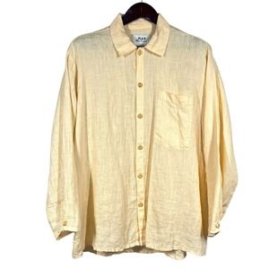 Flax Jeanne Engelhart Button Up Shirt Mens S Yellow Linen Oversized Long Sleeve